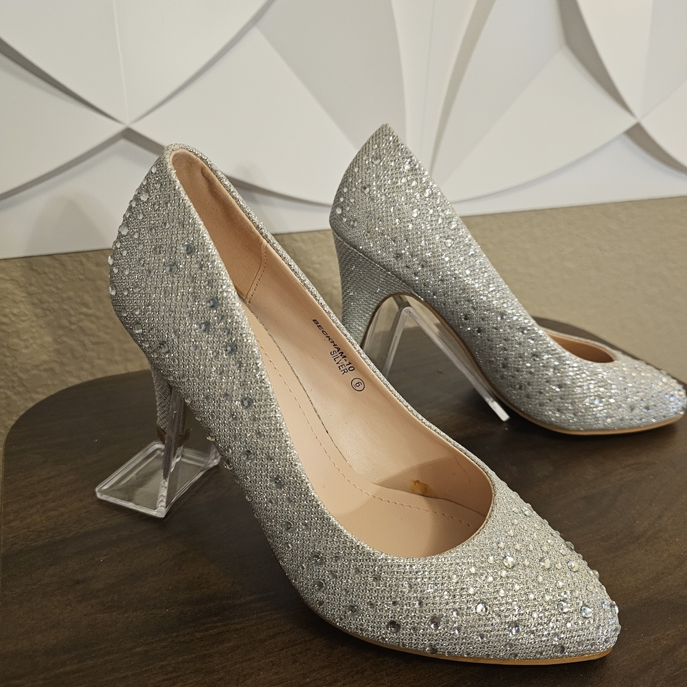 Elegant Silver Embellished Rhinestone Heels